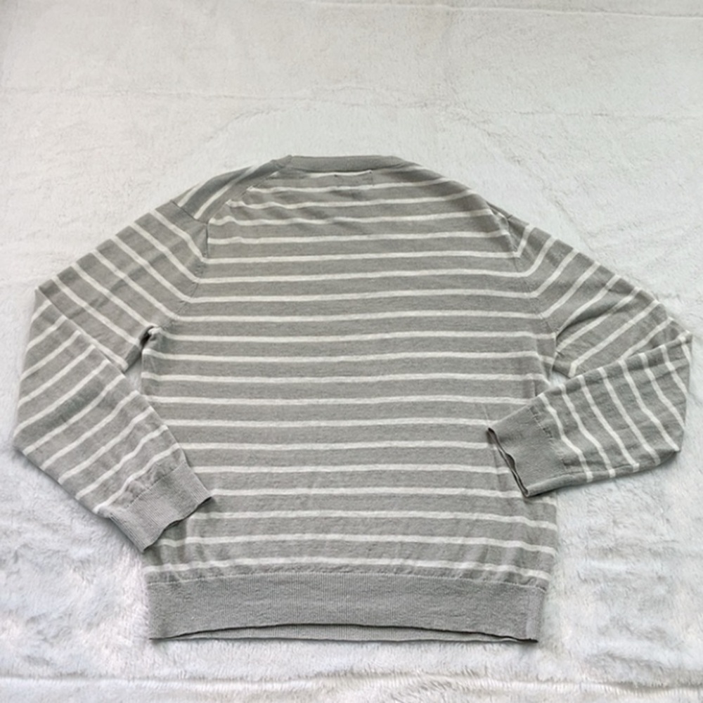 Bonobos Gray and White Linen Striped Slim Fit Sweater - Picture 5 of 7